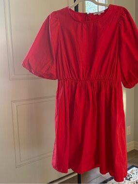 Madewell Red Puff Sleeve Babydoll Dress Size 6 Anthropologie Style Mini